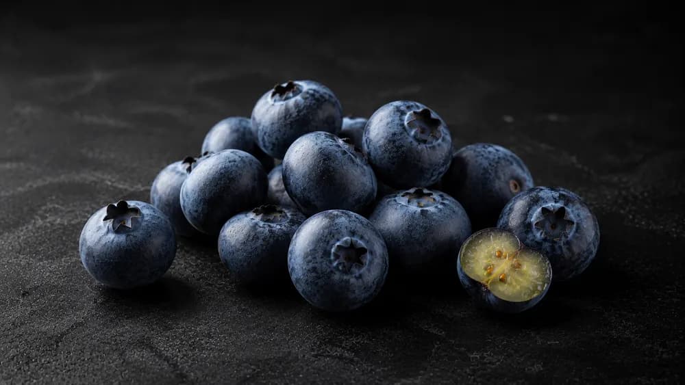 Frische Heidelbeeren auf dunklem Untergrund