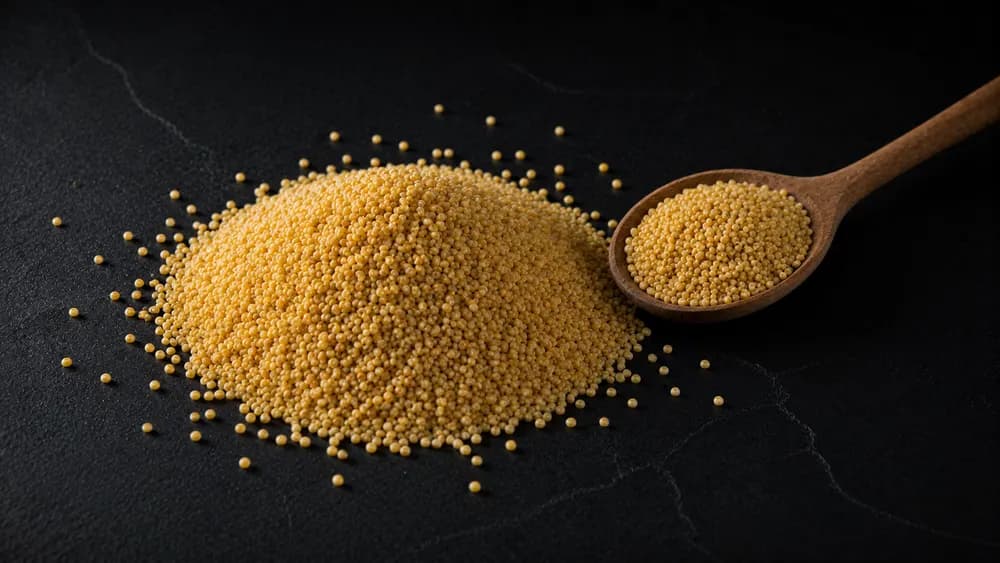 Rohe Goldhirse auf dunklem Steinuntergrund