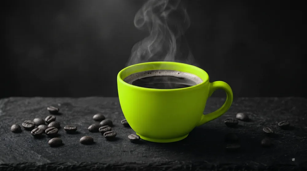 Cup of black filter coffee on a dark table next to coffee beans — coffee as a longevity food.